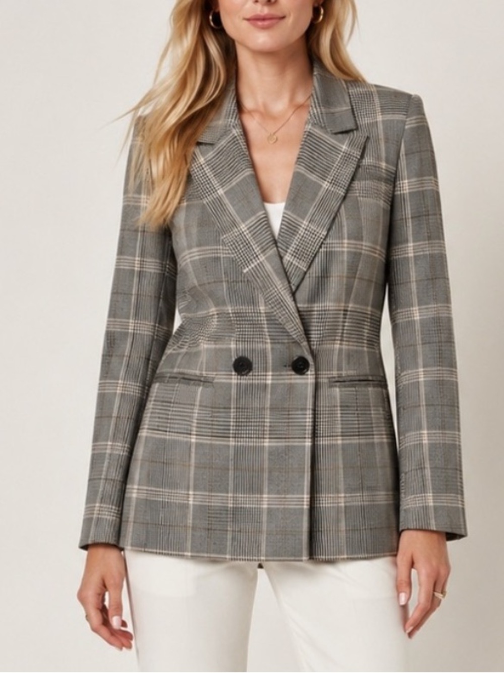 H&M Gray Plaid Double Breasted Blazer Women’s Size 10 25748